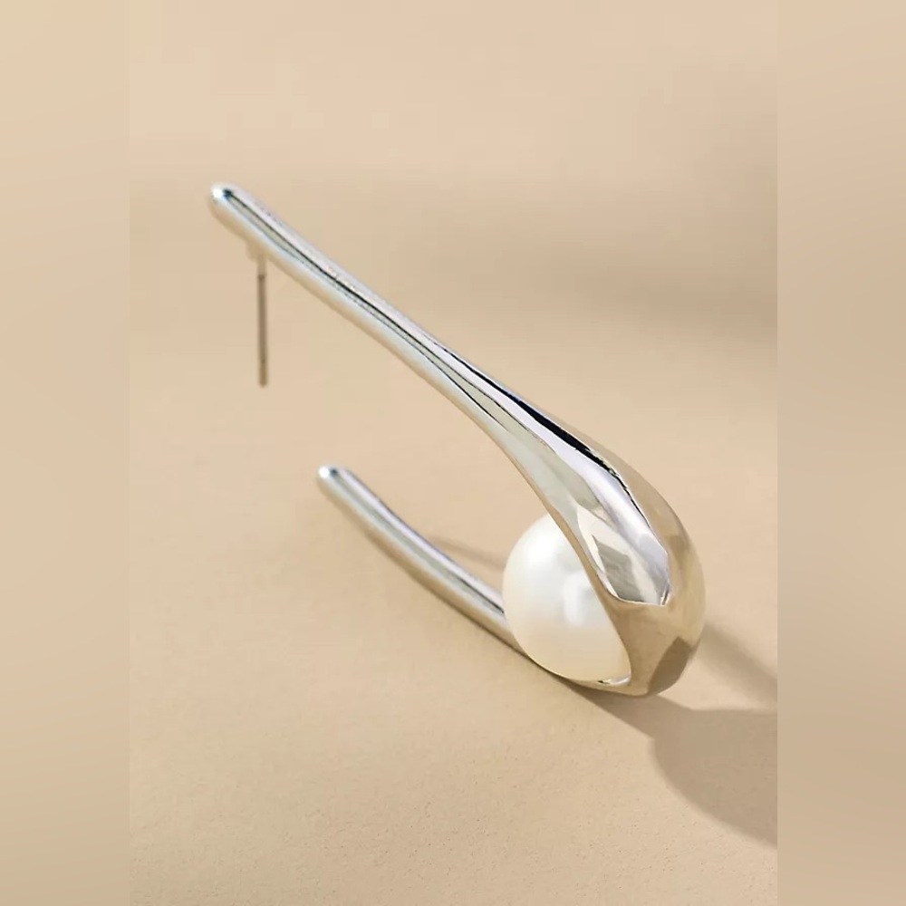 New Anthropologie Pearl Vintage Hoop Earrings - Picture 5 of 16